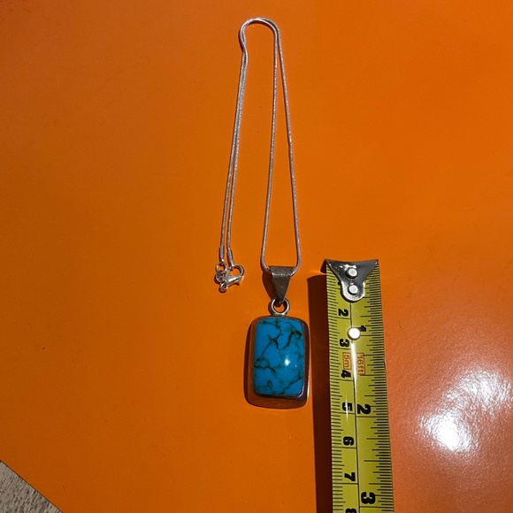 Large Southwestern Vintage Sterling Silver Turquoise 1” Pendant 20” Necklace - Picture 4 of 10